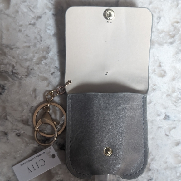 Grey  Leather Cross Hand Sanitizer Holder Keychain - Picture 3 of 5